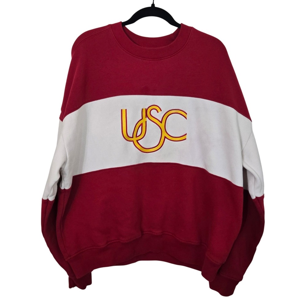 USC Trojans Hollister Blue 84 Boxy Crewneck Sweatshirt XL Red White Colorblock